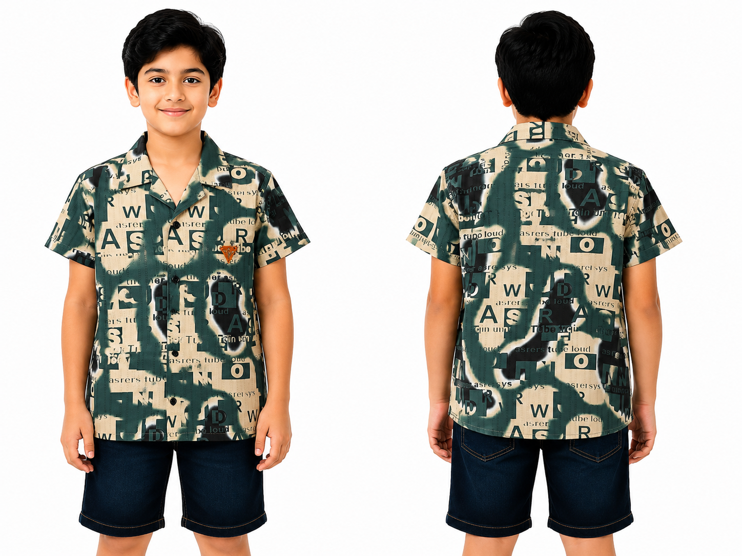 Abstract Printed Cuban Collar Shirt – Olive Green